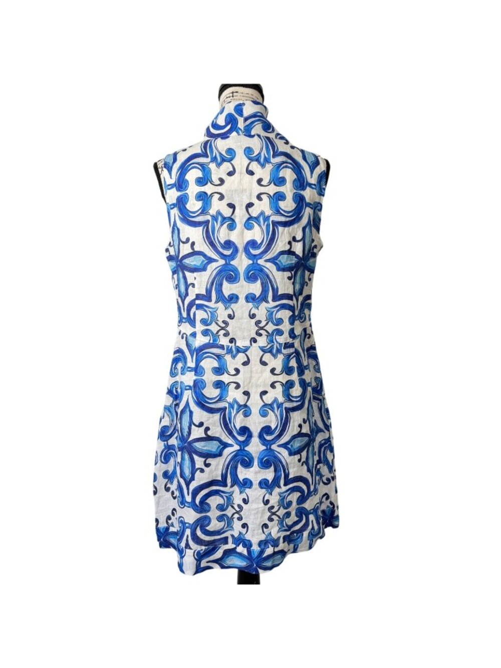 Calamassi Italy Womens Size M Dress Linen Blue White Sleeveless Cowl Neck NEW - Picture 3 of 8